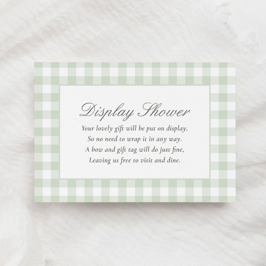 Sage Gingham Baby shower Display Douche Informatiekaartje