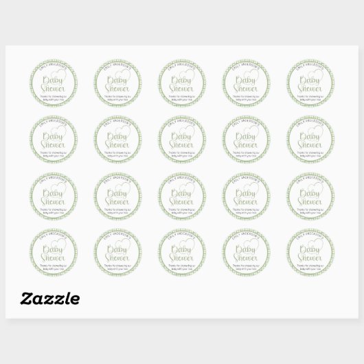 Sage Gingham Baby Shower Favor Sticker (Vel)