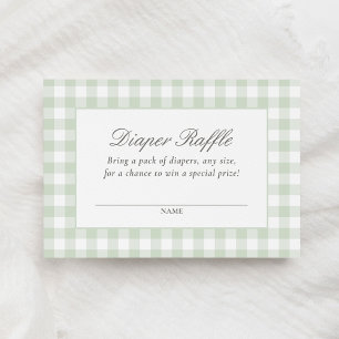 Sage Gingham Baby shower Luier Raffle Ticket Informatiekaartje