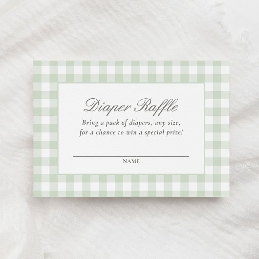 Sage Gingham Baby shower Luier Raffle Ticket Informatiekaartje