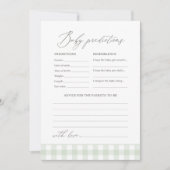 Sage Gingham Baby shower voorspellingen en advies Kaart (Voorkant)
