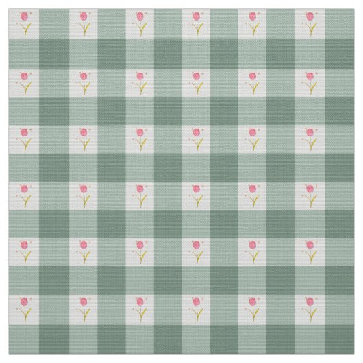 Sage Gingham Bloemenstof per Yard Stof (Swatch)