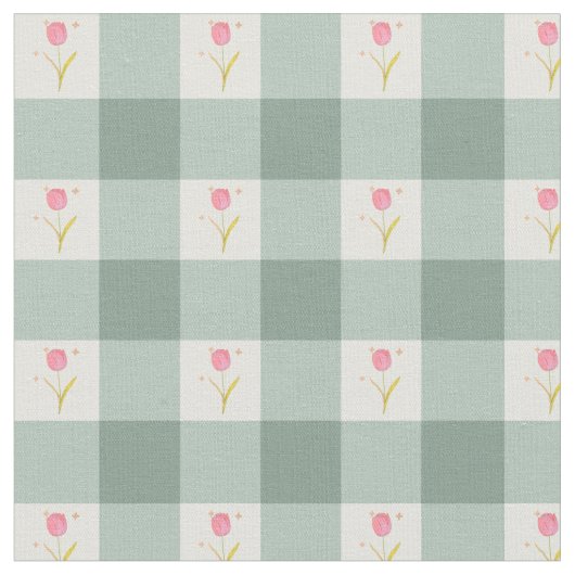 Sage Gingham Bloemenstof per Yard Stof (Close Up)