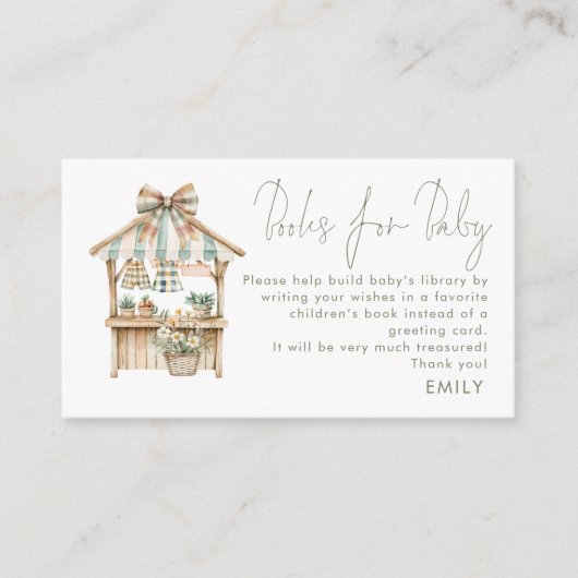 Sage Gingham boeren markt boeken voor Baby shower Informatiekaartje (Voorkant)