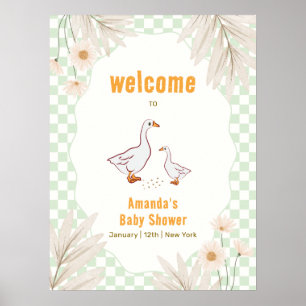 Sage Gingham Boho Daisy Goose Baby Shower Welkom Poster
