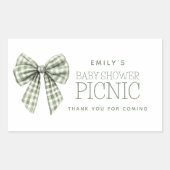 Sage Gingham Boog Naam Baby shower Dank u Rechthoekige Sticker (Voorkant)