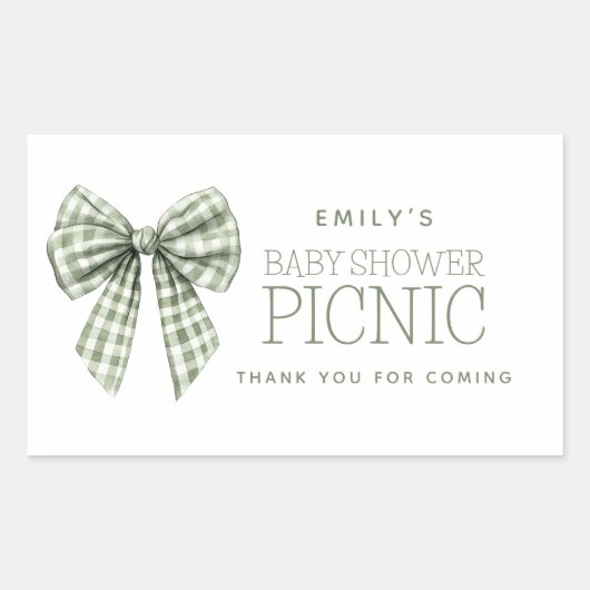 Sage Gingham Boog Naam Baby shower Dank u Rechthoekige Sticker (Voorkant)