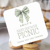 Sage Gingham Boog Naam Baby shower Dank u Vierkante Sticker