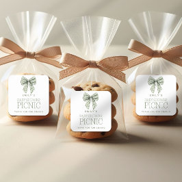 Sage Gingham Boog Naam Baby shower Dank u Vierkante Sticker