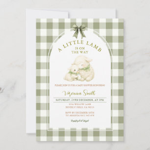 Sage Gingham Boogje Little Lamb Baby Shower Kaart