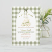 Sage Gingham Boogje Little Lamb Baby Shower Kaart (Staand voorkant)