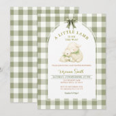Sage Gingham Boogje Little Lamb Baby Shower Kaart (Voorkant / Achterkant)