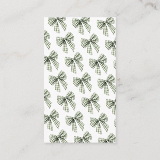 Sage Gingham Bow Picnic Baby Display Douche Informatiekaartje (Achterkant)