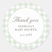 Sage Gingham Boy Baby shower Ronde Sticker (Voorkant)