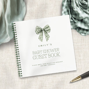 Sage Gingham Coquette Bow Baby shower Gastboek Notitieboek