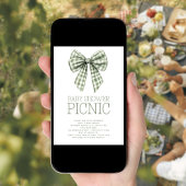 Sage Gingham Coquette Bow Baby shower Picknick Kaart