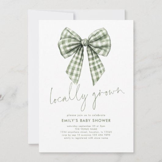 Sage Gingham Coquette lokaal geteeld Baby shower Kaart (Voorkant)