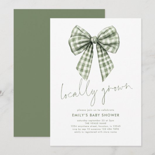 Sage Gingham Coquette lokaal geteeld Baby shower Kaart (Voorkant / Achterkant)