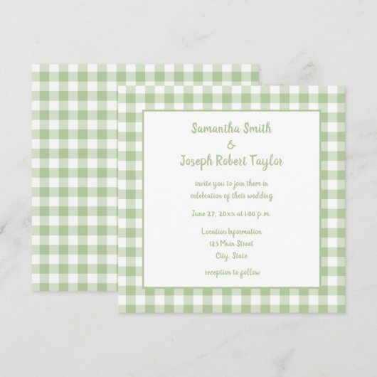 Sage Gingham Country Wedding Kaart (Voorkant / Achterkant)