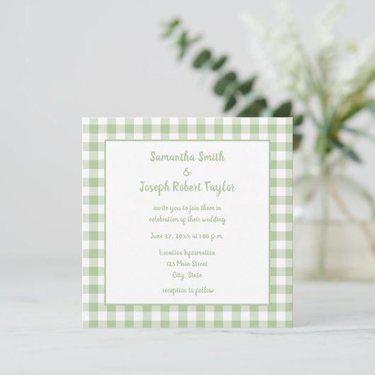 Sage Gingham Country Wedding Kaart (Staand voorkant)