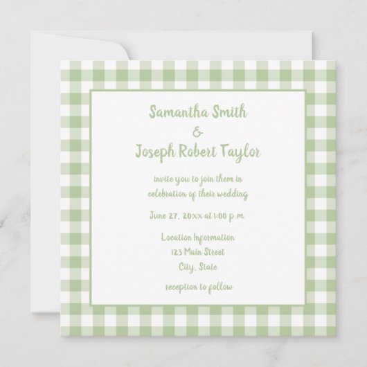Sage Gingham Country Wedding Kaart (Voorkant)