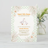 Sage Gingham Daisy Boho Silly Goose Baby Shower Kaart (Staand voorkant)