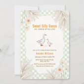 Sage Gingham Daisy Boho Silly Goose Baby Shower Kaart (Voorkant)