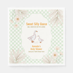 Sage Gingham Daisy Boho Silly Goose Baby Shower Servet