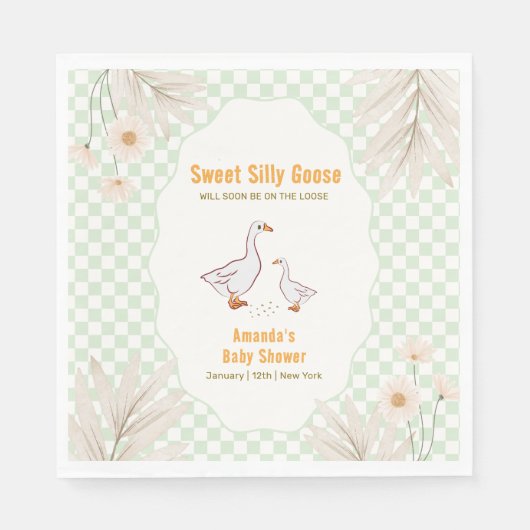 Sage Gingham Daisy Boho Silly Goose Baby Shower Servet (Voorkant)