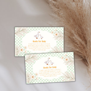 Sage Gingham Daisy Dwaze Gans Boeken Baby Shower Informatiekaartje