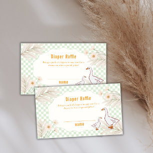 Sage Gingham Daisy Goose Luier Raffle Baby Shower Informatiekaartje