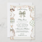 Sage Gingham Dwaze Gans Baby Shower Kaart (Voorkant)