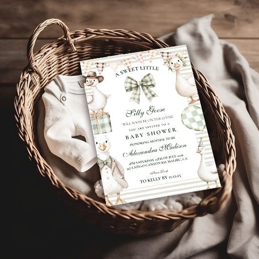 Sage Gingham Dwaze Gans Baby Shower Kaart