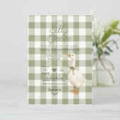 Sage Gingham Dwaze Gans Babyshower Uitnodiging (Staand voorkant)