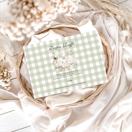 Sage Gingham Dwaze Gans Luiers Raffle Informatiekaartje