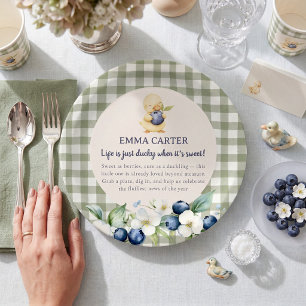 Sage Gingham Eendje Baby Shower  Papieren Bordje