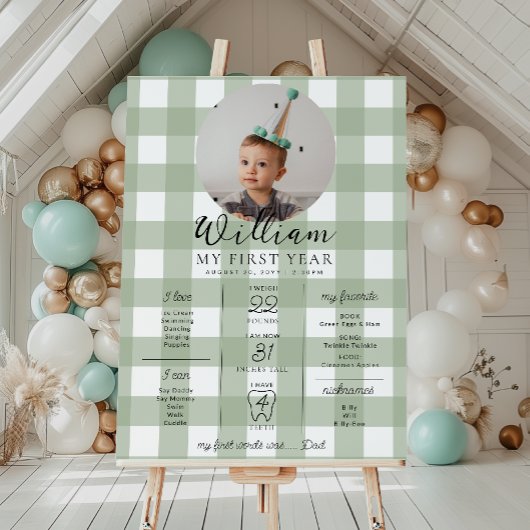 Sage Gingham eerste verjaardag mijlpaal Poster