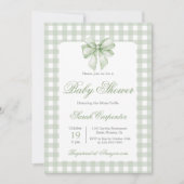 Sage Gingham en Bow Baby shower Kaart (Voorkant)