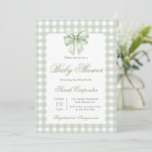 Sage Gingham en Bow Baby shower Kaart (Staand voorkant)