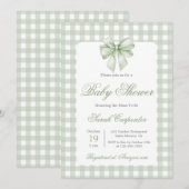 Sage Gingham en Bow Baby shower Kaart (Voorkant / Achterkant)