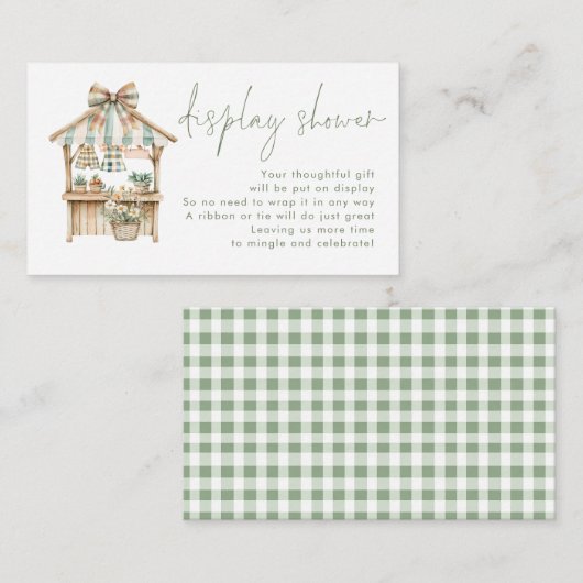 Sage Gingham Farmers Market Display Baby shower Informatiekaartje (Voorkant / Achterkant)