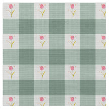 Sage Gingham Floral Fabric by the Yard