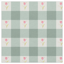 Sage Gingham Floral Fabric by the Yard
