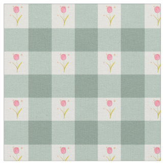 Sage Gingham Floral Fabric by the Yard Stof