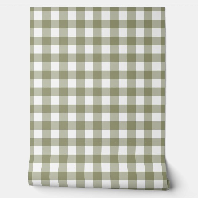 Sage Gingham Geruite Groen Buffalo Plaid Behang (Afrollen)