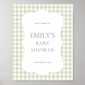 Sage Gingham Geschulpte Rand Welkom Baby Borrel Poster (Voorkant)