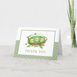 Sage Gingham Greenery Sweet Pea In Pod Baby shower Bedankkaart