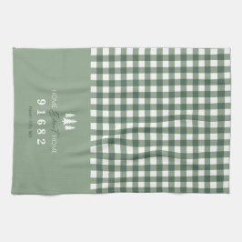 Sage Gingham Home Sweet Home Aangepaste postcode Theedoek