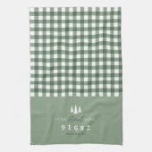 Sage Gingham Home Sweet Home Aangepaste postcode Theedoek (Verticaal)