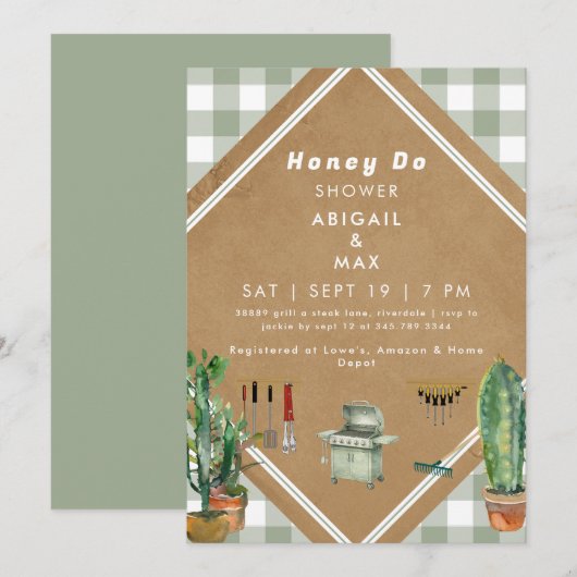 Sage Gingham Honey Do Douche Kaart (Voorkant / Achterkant)